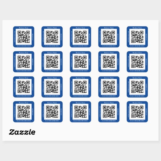 QR Code Bus. Name Website Promo, Deep Blue Quadratischer Aufkleber (Blatt)