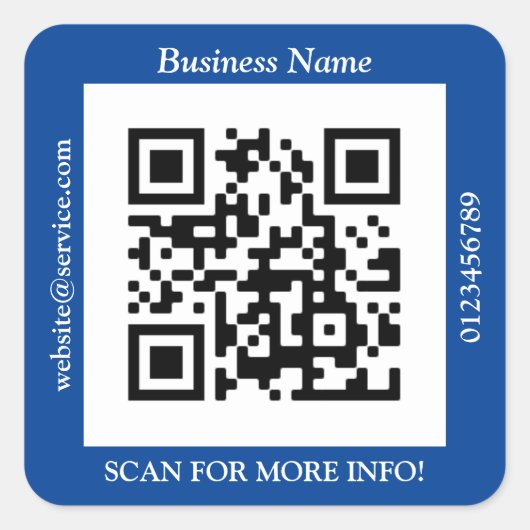 QR Code Bus. Name Website Promo, Deep Blue Quadratischer Aufkleber (Vorderseite)