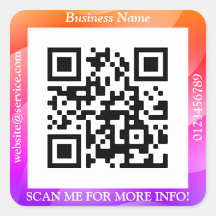 QR Code Bus. Name Website Promo, geometrisch/Lila Quadratischer Aufkleber