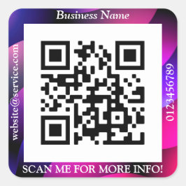 QR Code Bus. Name Website Promo, geometrisch/Lila Quadratischer Aufkleber