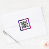 QR Code Bus. Name Website Promo, geometrisch/Lila Quadratischer Aufkleber (Umschlag)