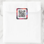 QR Code Bus. Name Website Promo, geometrisch/weiß Quadratischer Aufkleber (Tasche)