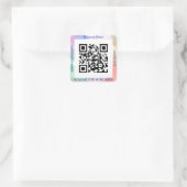 QR Code Bus. Name Website Promo, Iridescent Vs 2 Quadratischer Aufkleber (Tasche)
