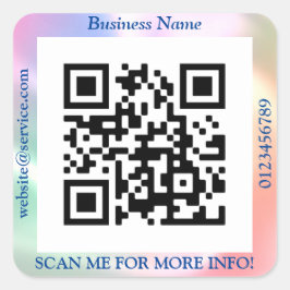 QR Code Bus. Name Website Promo, Iridescent Vs 2 Quadratischer Aufkleber