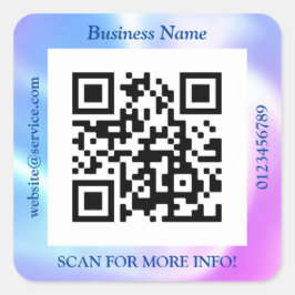 QR Code Bus. Name Website Promo, Iridescent Vs 4 Quadratischer Aufkleber