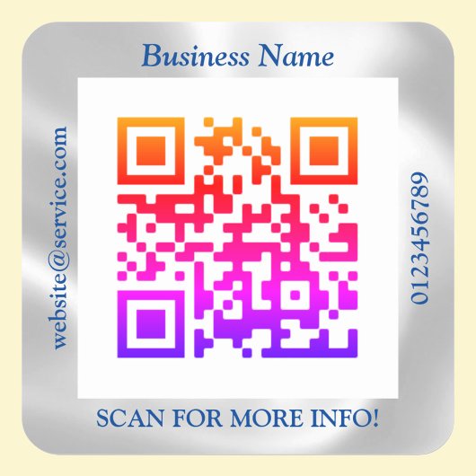 QR Code Bus. Name Website Promo, Iridescent Vs 5 Quadratischer Aufkleber