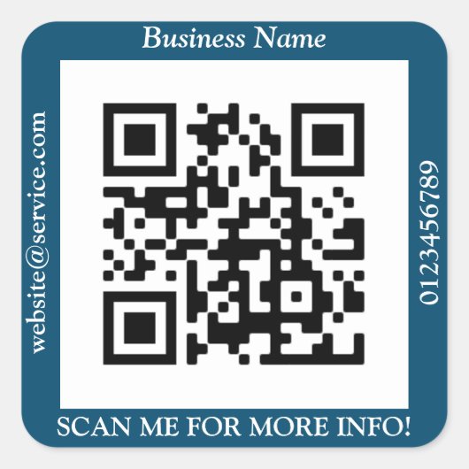 QR Code Bus. Name Website Promo, Ocean Blue Quadratischer Aufkleber (Vorderseite)