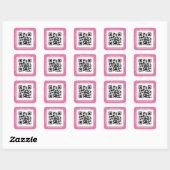 QR Code Bus. Name Website Promo, rosa Quadratischer Aufkleber (Blatt)