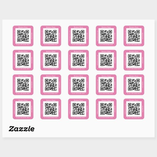 QR Code Bus. Name Website Promo, rosa Quadratischer Aufkleber (Blatt)