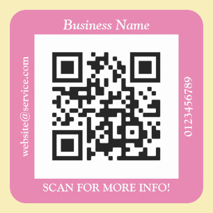QR Code Bus. Name Website Promo, rosa Quadratischer Aufkleber