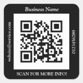 QR Code Bus. Name Website Promo, schwarz Quadratischer Aufkleber (Vorderseite)