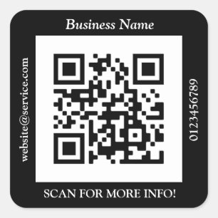 QR Code Bus. Name Website Promo, schwarz Quadratischer Aufkleber