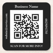 QR Code Bus. Name Website Promo, schwarz Rechteckiger Pappuntersetzer (Vorderseite)