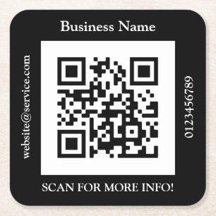 QR Code Bus. Name Website Promo, schwarz Rechteckiger Pappuntersetzer