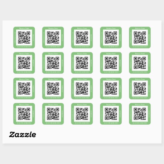 QR Code Bus. Name Website Promo, Seite Quadratischer Aufkleber (Blatt)