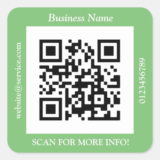QR Code Bus. Name Website Promo, Seite Quadratischer Aufkleber (Vorderseite)
