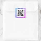 QR Code Bus. Name Website Promo, Water Droplets Quadratischer Aufkleber (Tasche)