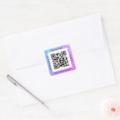 QR Code Bus. Name Website Promo, Water Droplets Quadratischer Aufkleber (Umschlag)