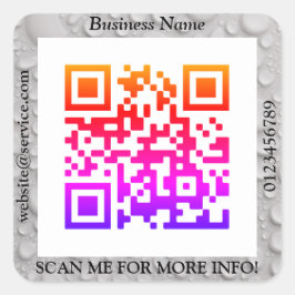 QR Code Bus. Name Website Promo, Water Droplets Sq Quadratischer Aufkleber