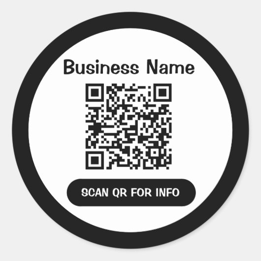 QR Code Business Black and White Elegante einzigar Runder Aufkleber (Vorderseite)