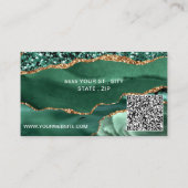 QR Code Business Card Agate Green Gold Glitzer Visitenkarte (Rückseite)