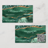 QR Code Business Card Agate Green Gold Glitzer Visitenkarte (Vorne/Hinten)