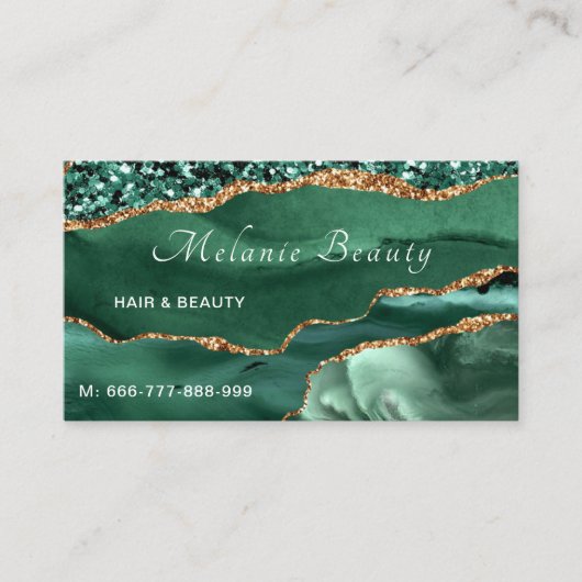 QR Code Business Card Agate Green Gold Glitzer Visitenkarte (Vorderseite)