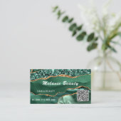 QR Code Business Card Agate Green Gold Glitzer Visitenkarte (Stehend Vorderseite)