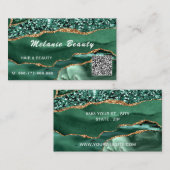 QR Code Business Card Agate Green Gold Glitzer Visitenkarte (Vorne/Hinten)