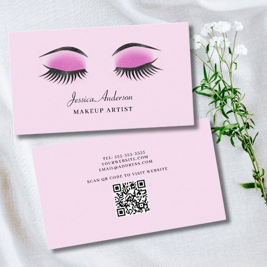 QR Code Business Card für moderne rosa Makeup Küns Visitenkarte