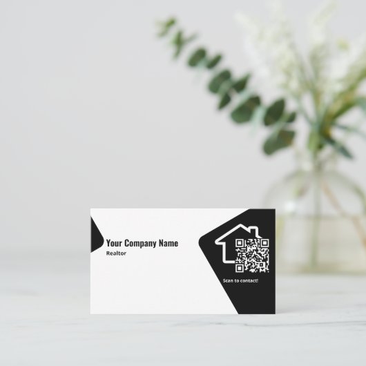 QR Code Business Card für moderne Schwarz-Weiß-Rea Visitenkarte (Stehend Vorderseite)
