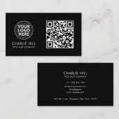 QR Code Business Card Logo Schwarz Modern Minimali Visitenkarte (Vorne/Hinten)
