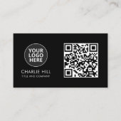 QR Code Business Card Logo Schwarz Modern Minimali Visitenkarte (Vorderseite)