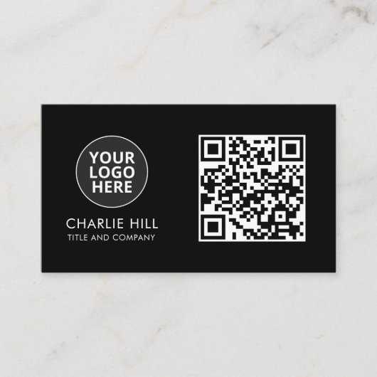 QR Code Business Card Logo Schwarz Modern Minimali Visitenkarte (Vorderseite)