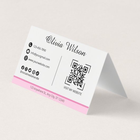 QR Code Business Card Rosa Modern Einfach Visitenkarten (Rückseite)