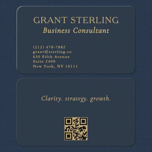 QR Code Business Consultant Navy Blue Gold Visitenkarte