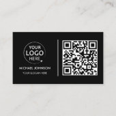QR Code Business Custom Logo Black Modern Visitenkarte (Vorderseite)