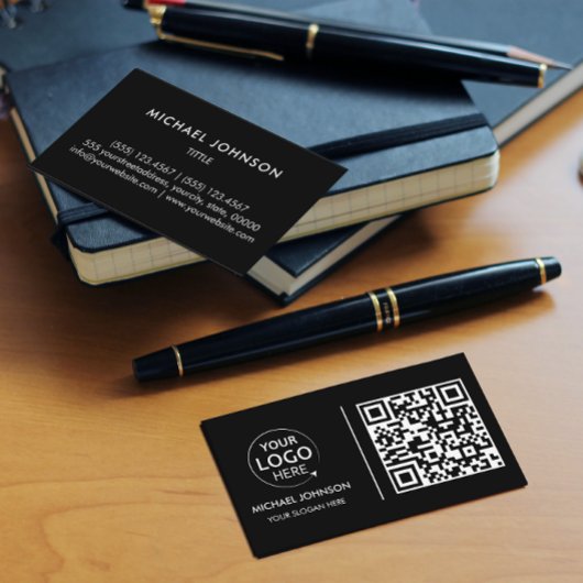QR Code Business Custom Logo Black Modern Visitenkarte