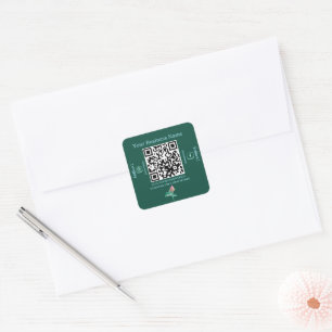 QR Code Business für aquamarine botanische Social Quadratischer Aufkleber