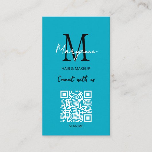 QR Code Business Logo Aqua Blue Visitenkarte (Vorderseite)