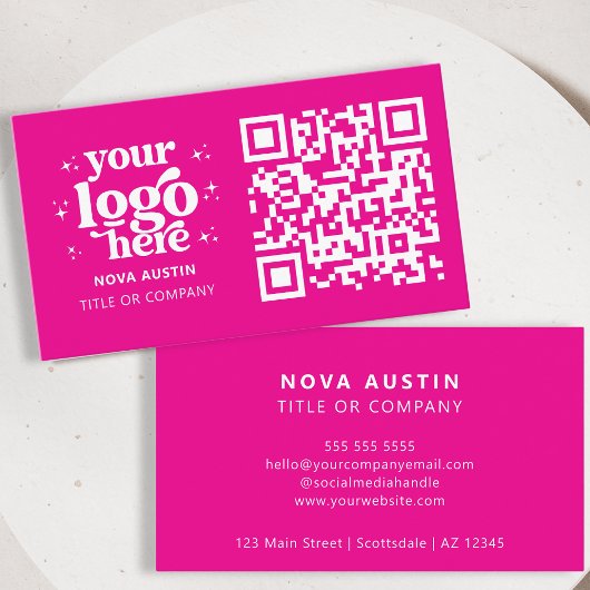 QR-Code-Business-Logo Beruflich Modern Hot Pink Visitenkarte