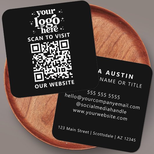 QR-Code-Business-Logo Beruflich Modernes Schwarz Quadratische Visitenkarte