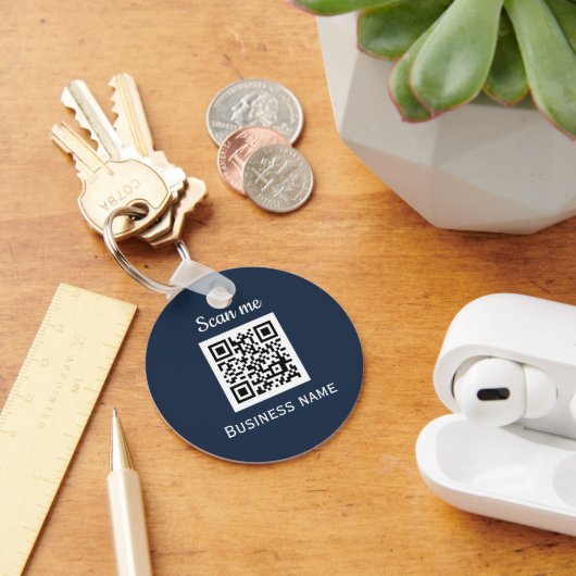 QR-Code-Business-Logo Beruflich Navy Blue Schlüsselanhänger (Schreibtisch)