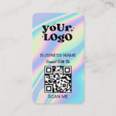 QR-Code-Business-Logo | Black Holographic Modern Visitenkarte (Vorderseite)