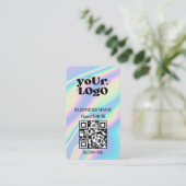 QR-Code-Business-Logo | Black Holographic Modern Visitenkarte (Stehend Vorderseite)