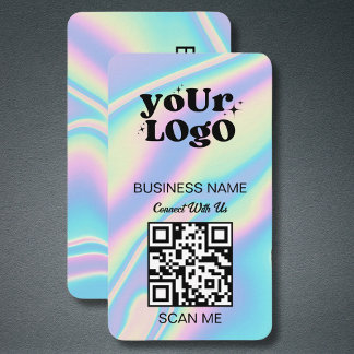QR-Code-Business-Logo | Black Holographic Modern Visitenkarte
