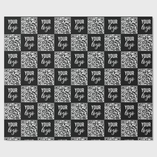 QR Code Business Logo Black Minimalist Business Geschenkpapier (Flach)