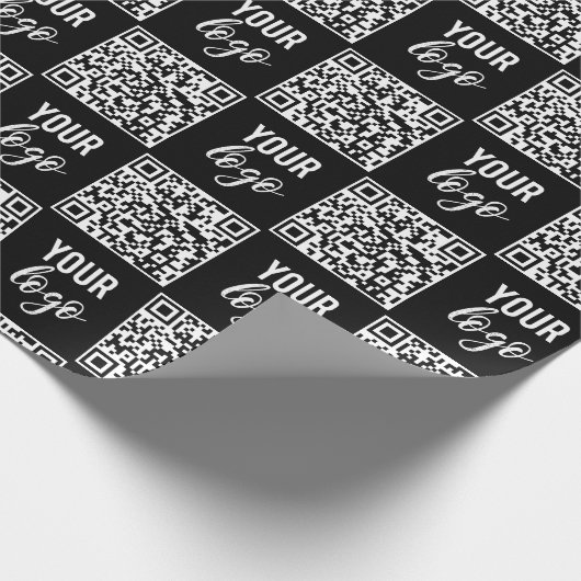 QR Code Business Logo Black Minimalist Business Geschenkpapier (Ecke)