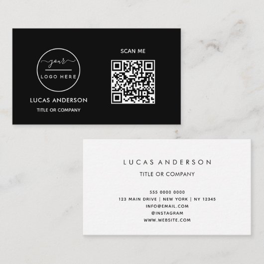 QR-Code-Business-Logo | Black Modern Beruflich Visitenkarte (Vorne/Hinten)