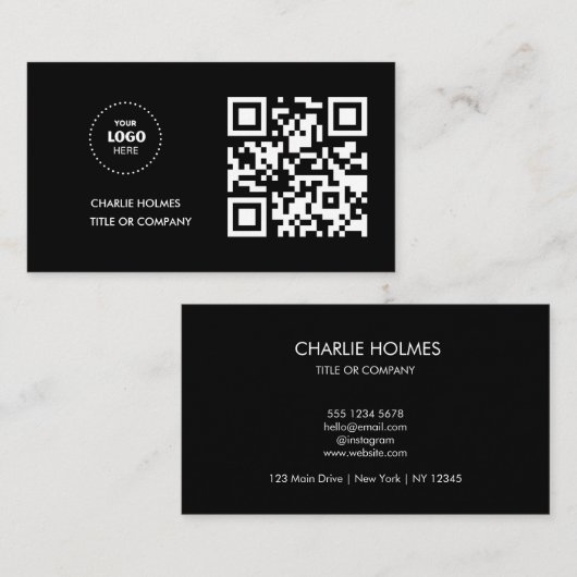QR-Code-Business-Logo | Black Modern Beruflich Visitenkarte (Vorne/Hinten)
